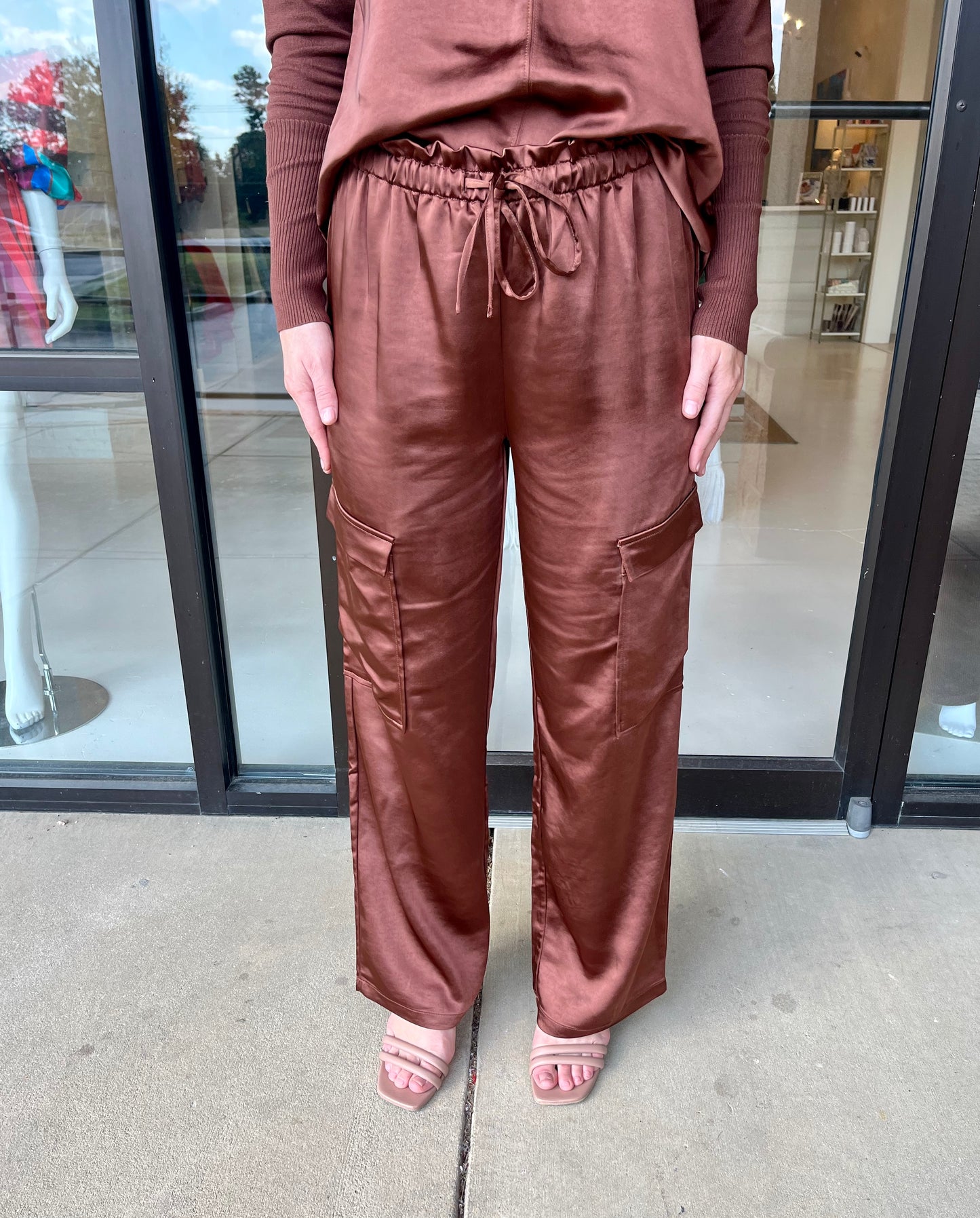 Melisa Nepton Miranda Cargo Satin Pants-Brown