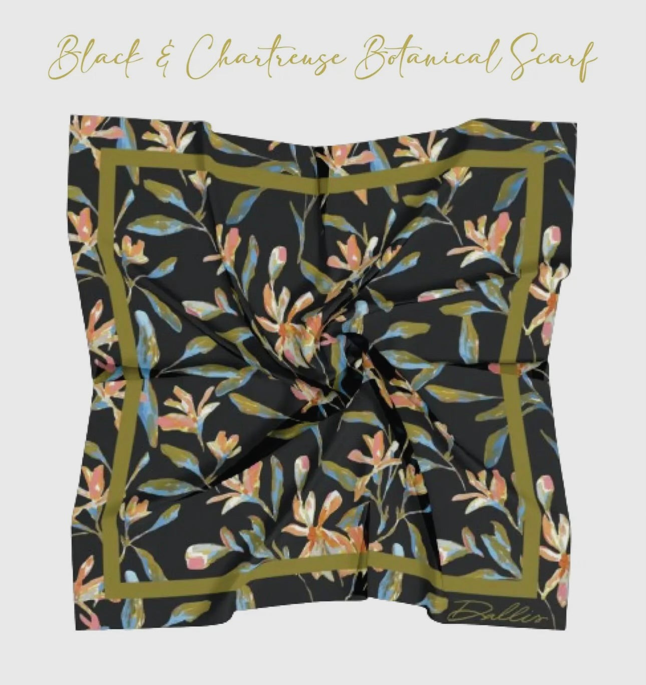 Dallis Black and Chartreuse Botanical Scarf