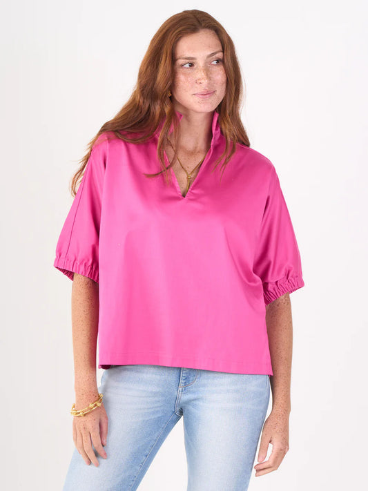 Emily McCarthy Poppy Top- Fuchsia Fedora Cotton Poplin