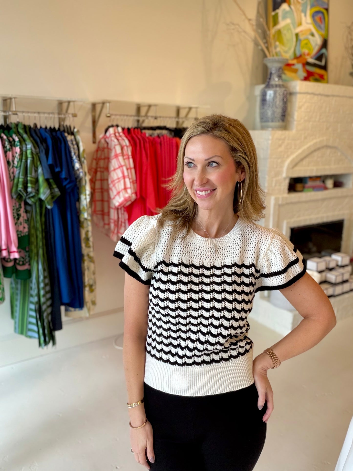 Fifteen Twenty Crochet Sweater Top - Black & White