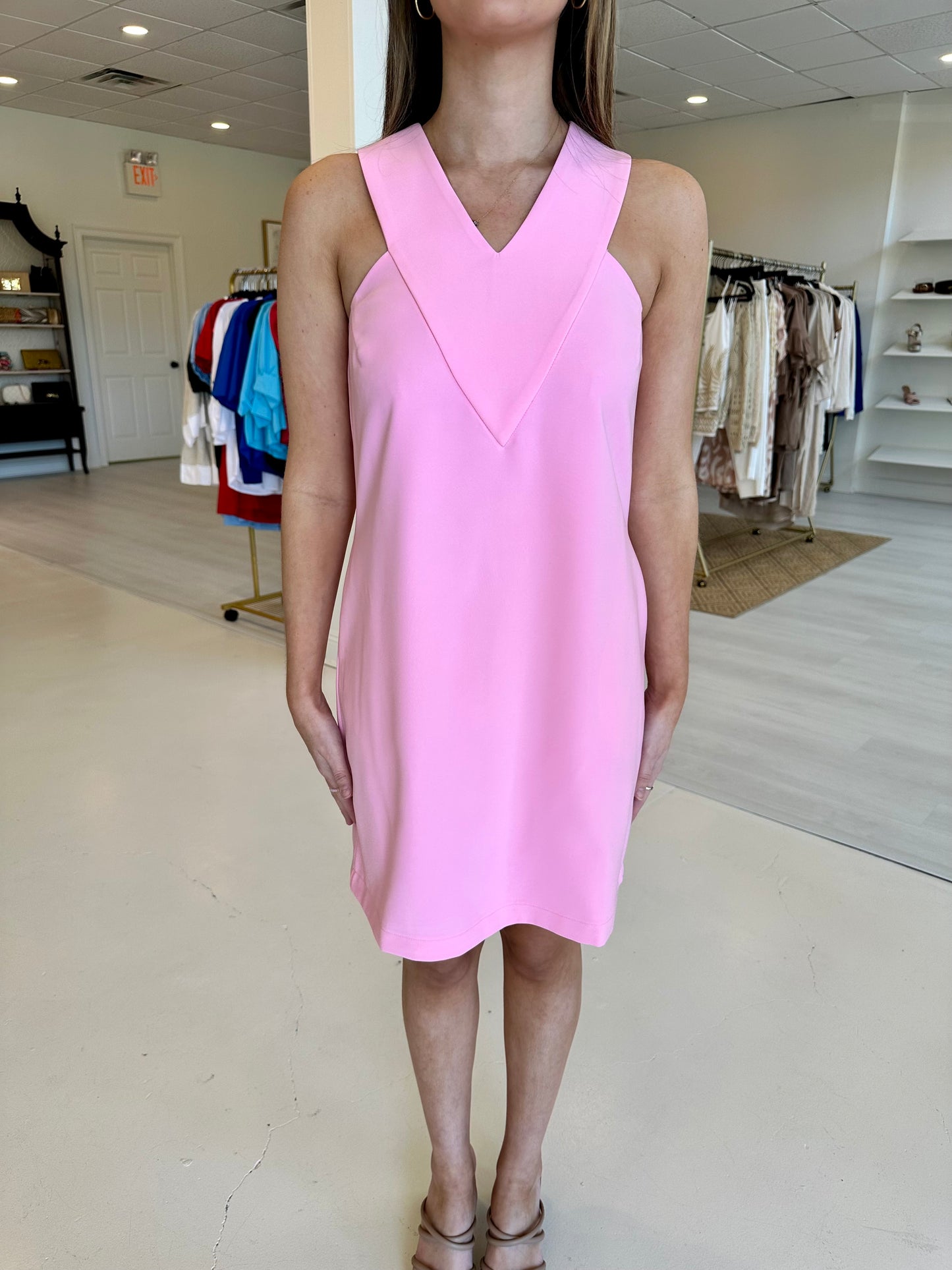 Jade Yoke Halter Dress- Pink