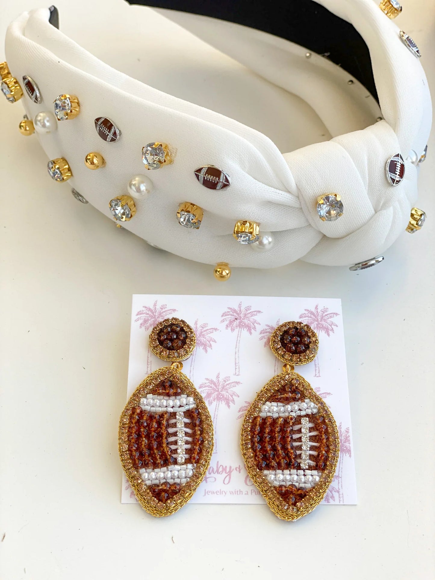 Gaby and Grace Brown Beaded GameDay Football Earrings