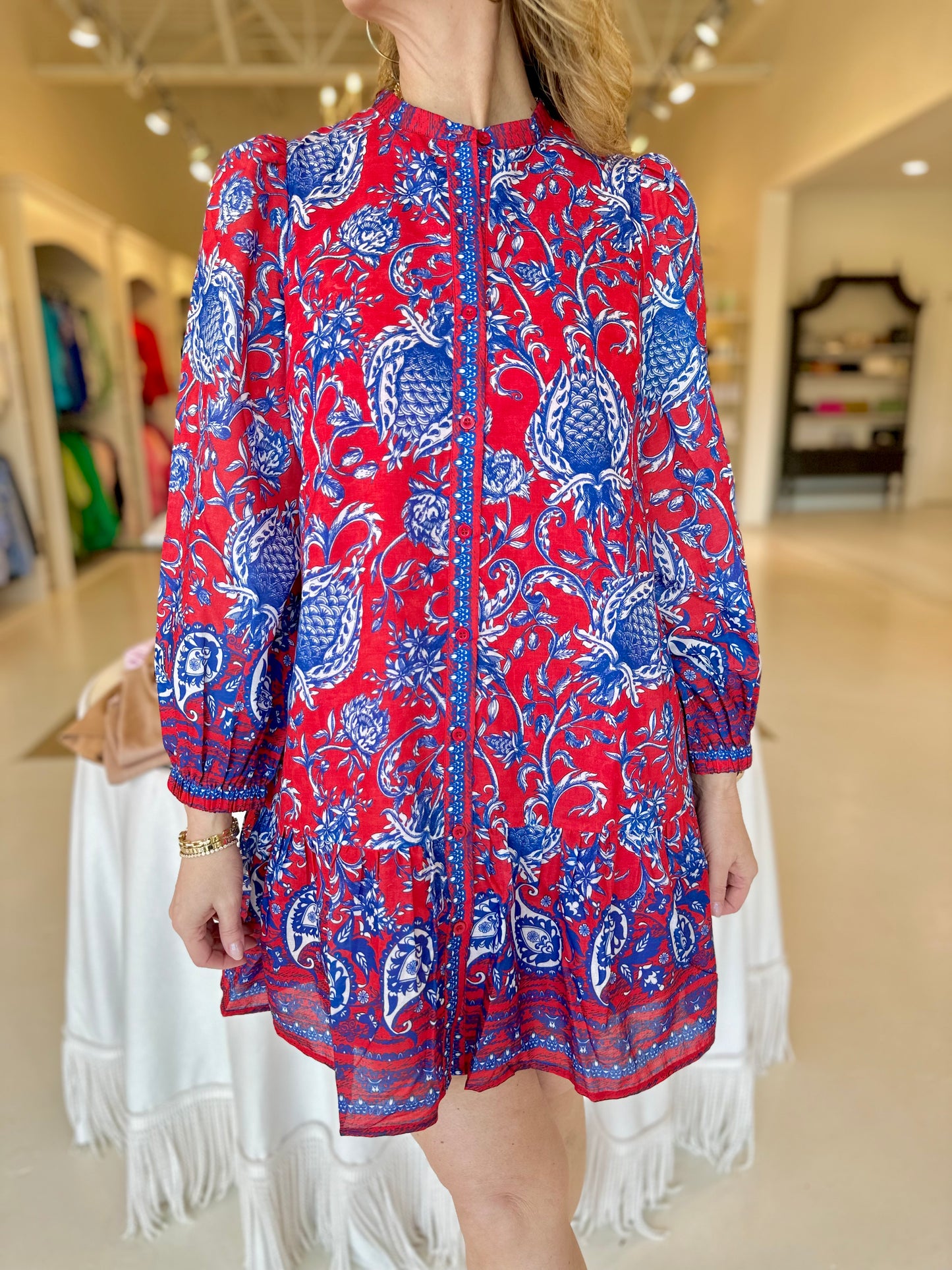 Joy Joy Blue and Red Floral Dress