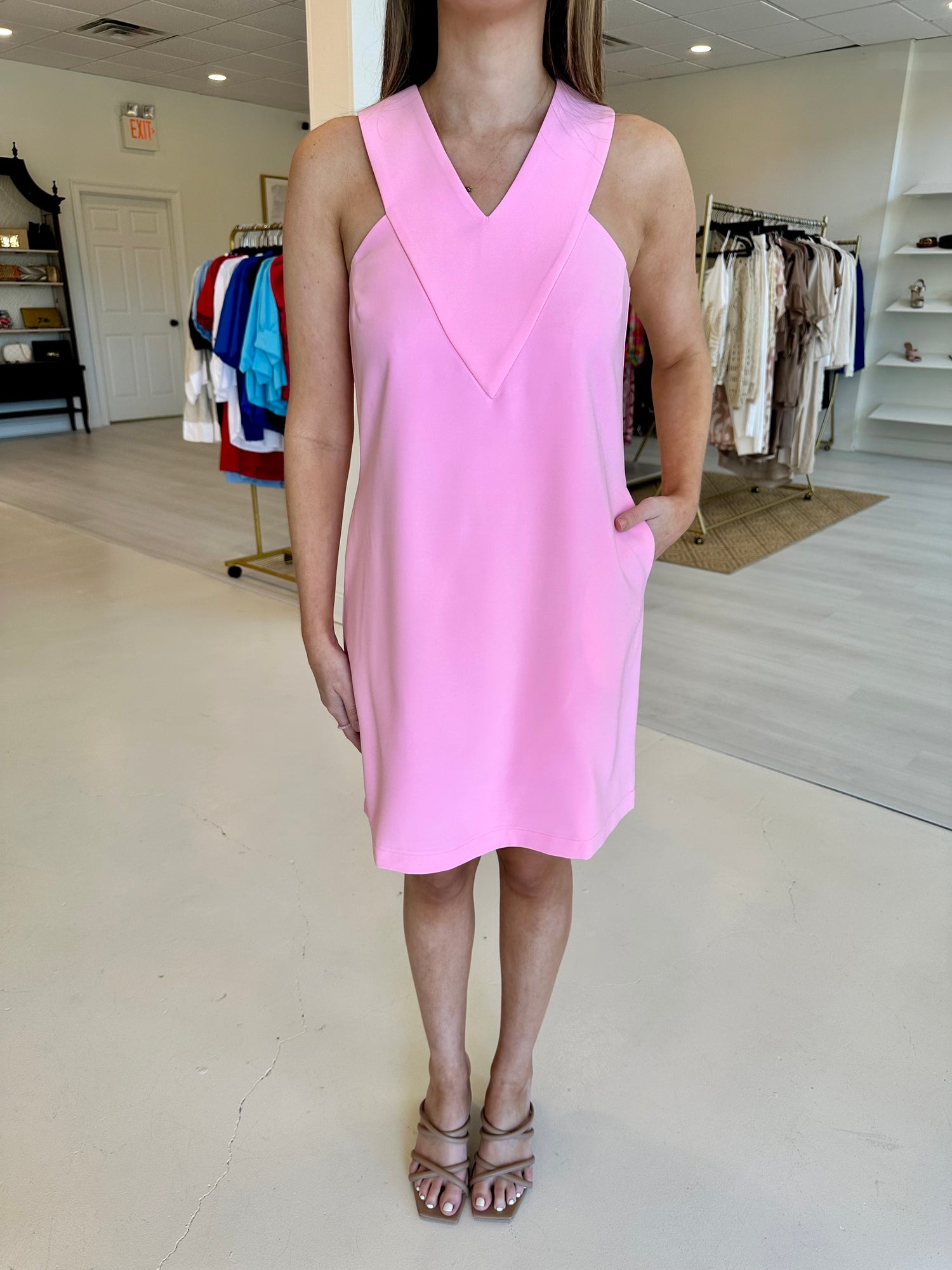 Jade Yoke Halter Dress- Pink Elizabeth Anne Boutique Jade Yoke Halter Dress- Pink Elizabeth Anne Boutique
