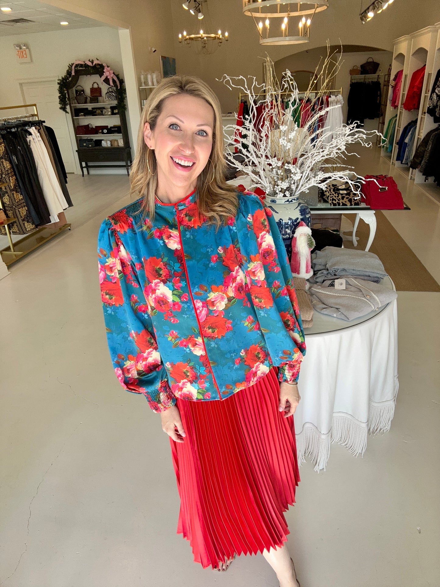 Elizabeth James Emily Top - Holiday Chintz Teal