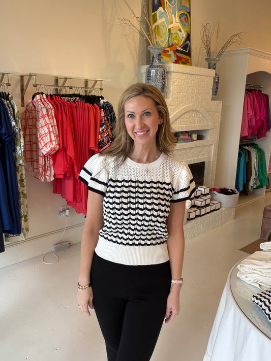 Fifteen Twenty Crochet Sweater Top - Black & White