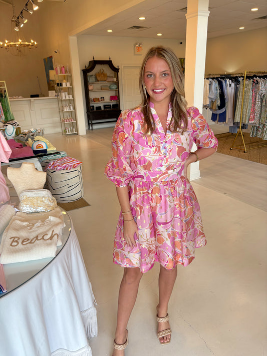 Jade Cinched Waist Pink Dress - Golden Haze