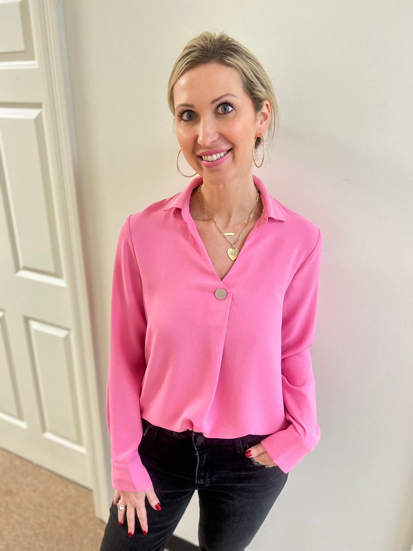 Renuar Hyper Pink Woven Blouse