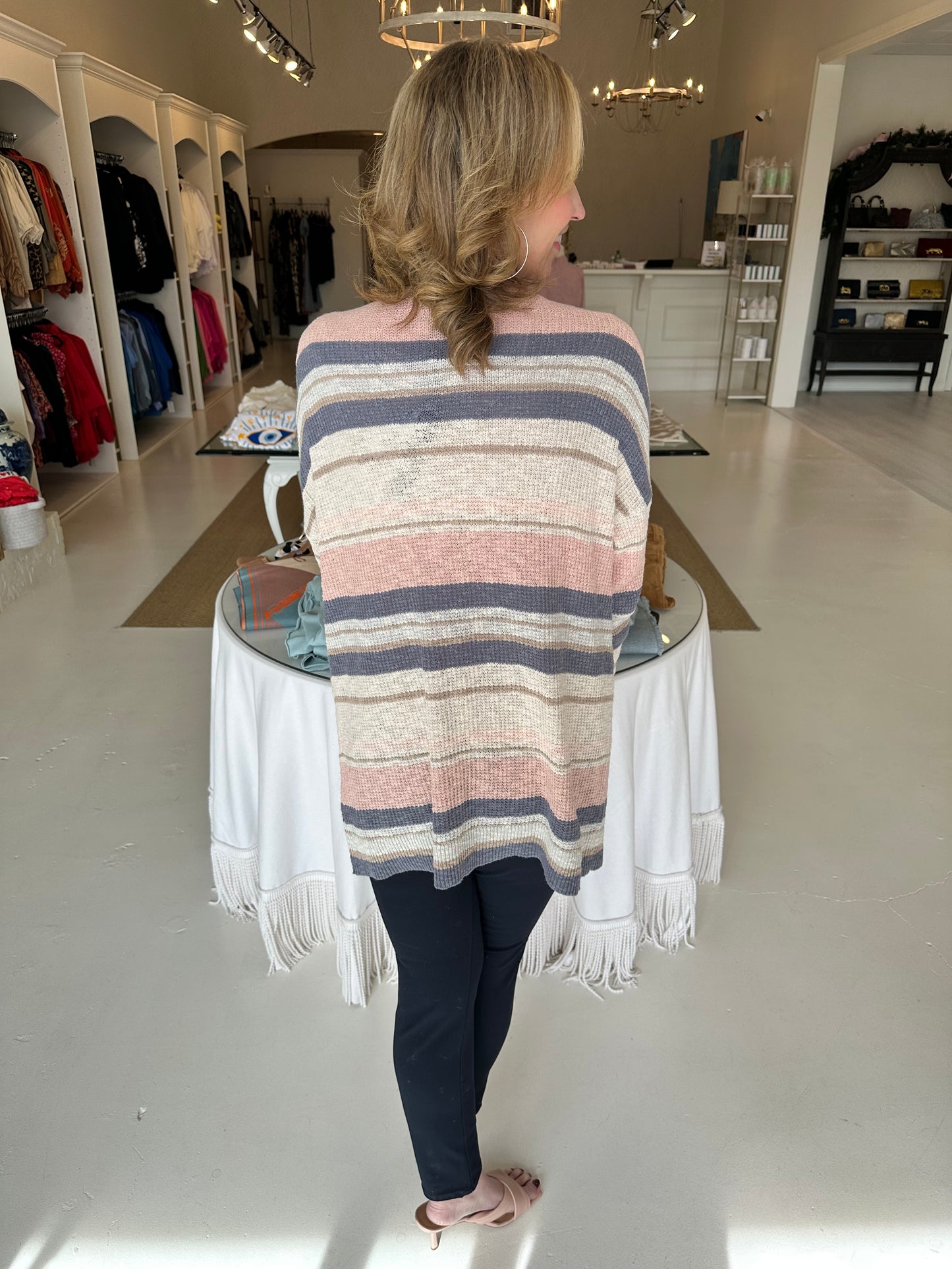 Charlie B Collection Pearl Striped Cotton Cardigan