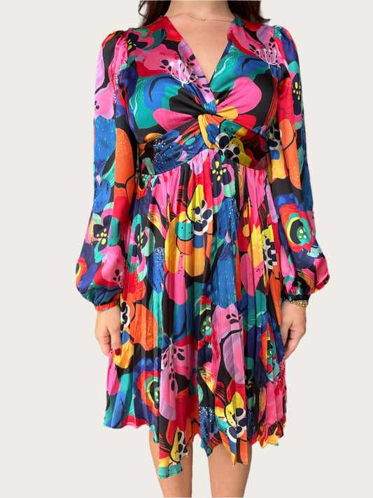 Joy Joy Front Twisted Pleated Dress- Blooming Art