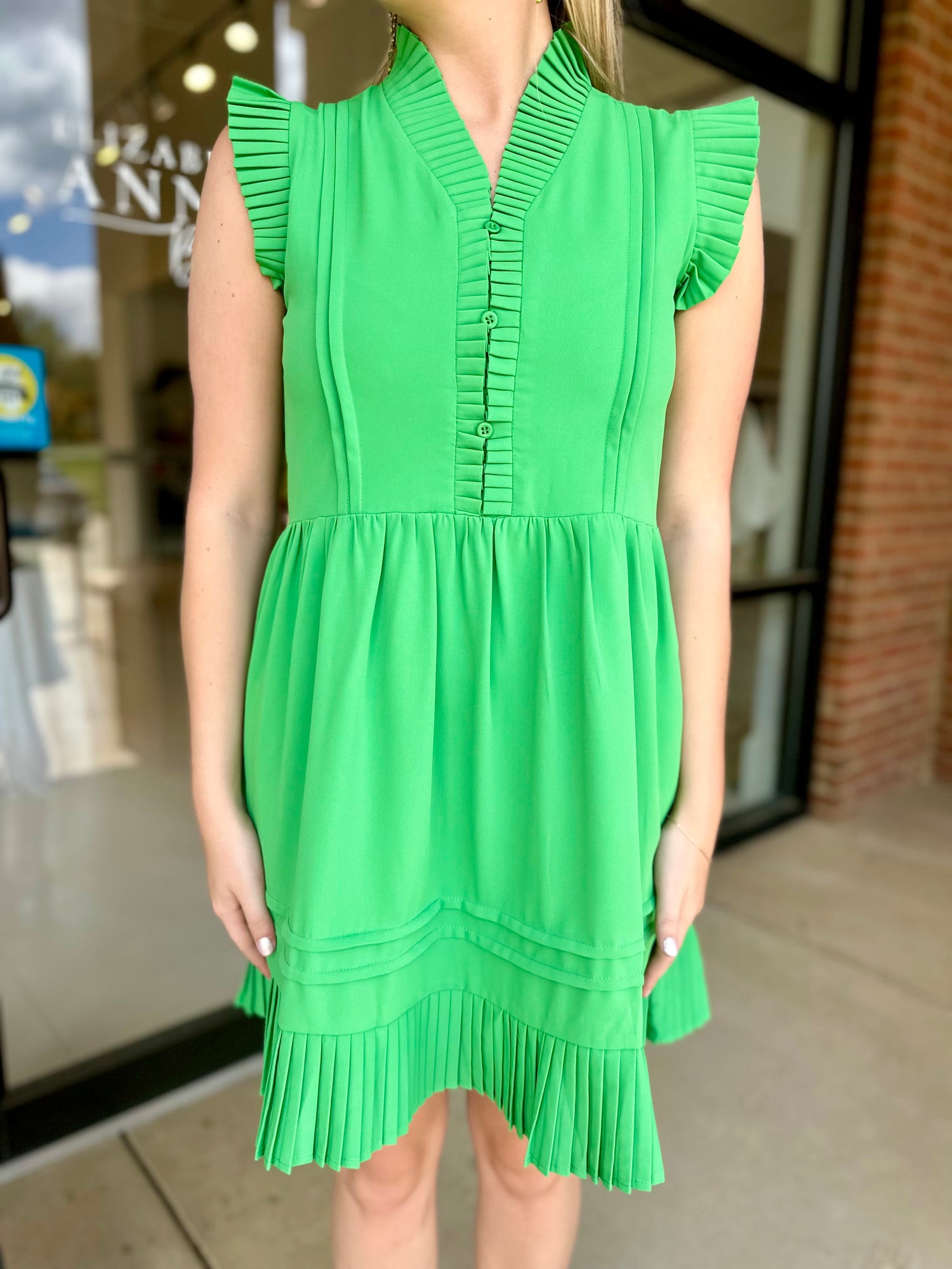 Joy Joy Mini Pleated Dress - Green Elizabeth Anne Boutique Joy Joy Mini Pleated Dress - Green Elizabeth Anne Boutique
