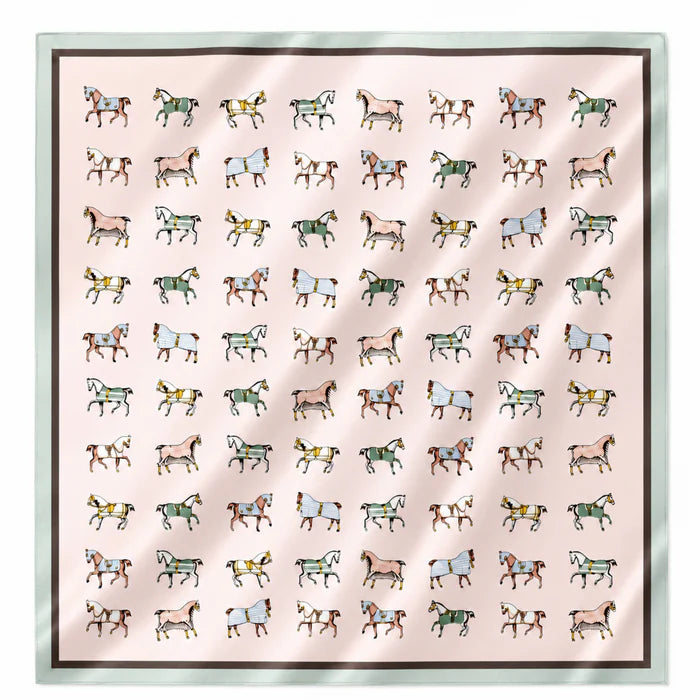 Equestrian Horse Print Satin Square Scarf - Classic Preppy