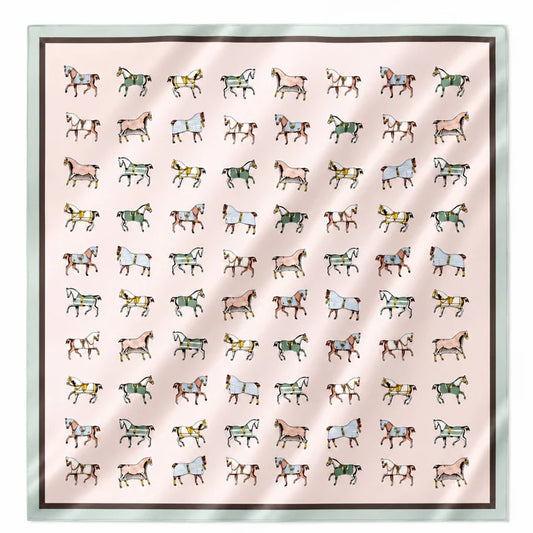 Equestrian Horse Print Satin Square Scarf - Classic Preppy