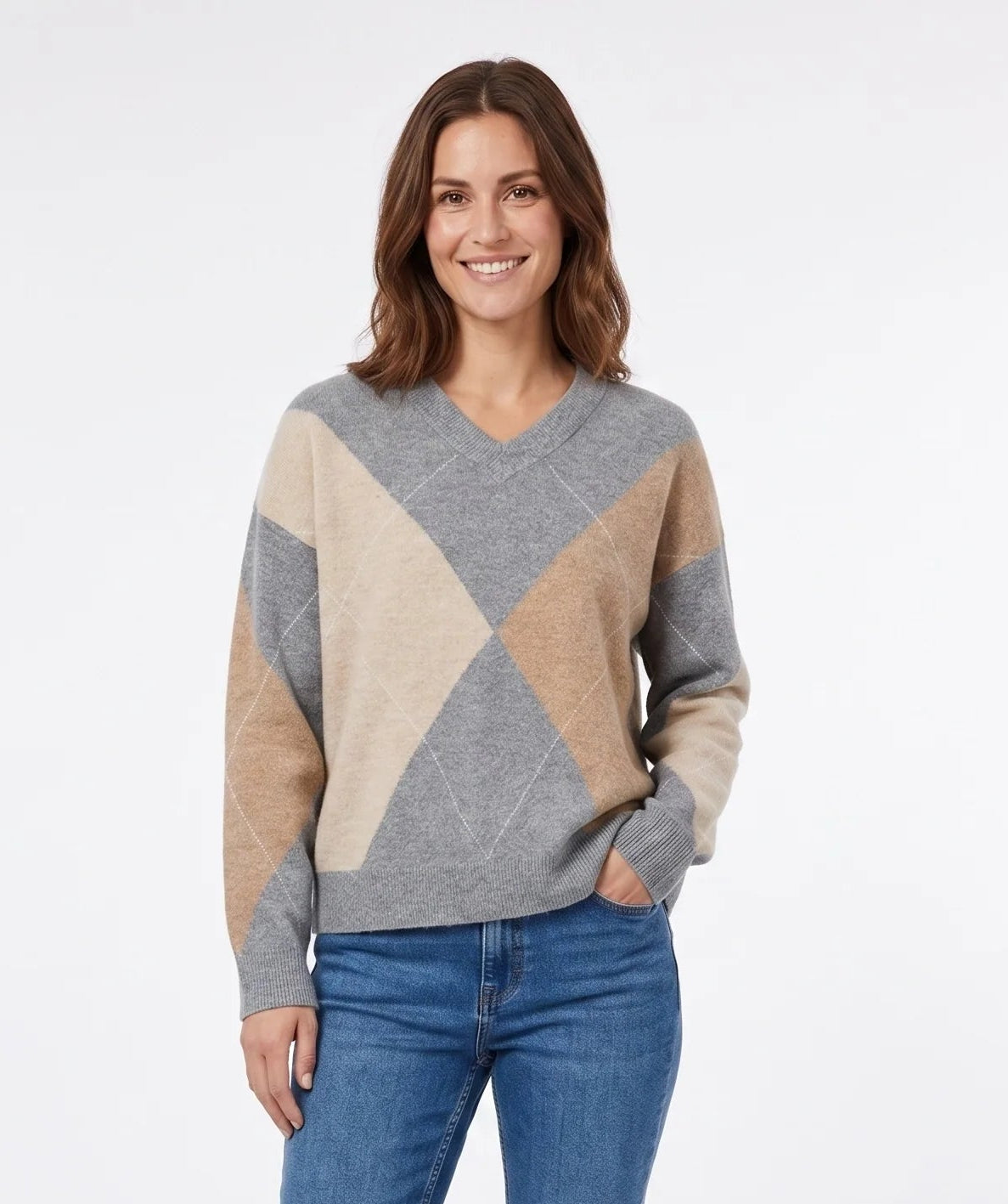 Esqualo V-Neck Sweater - Argyle
