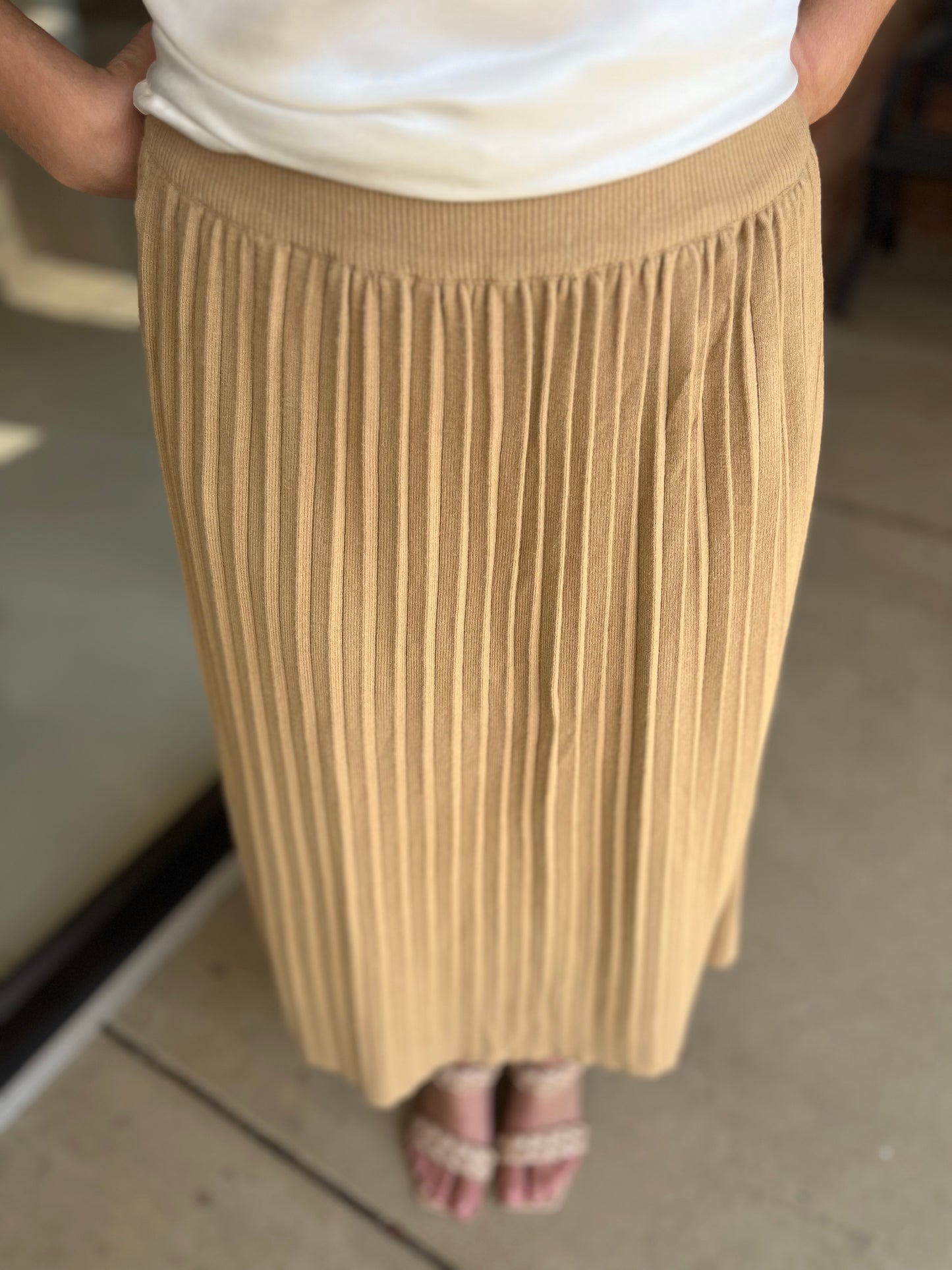 Apricot Camel Sweater Midi Skirt