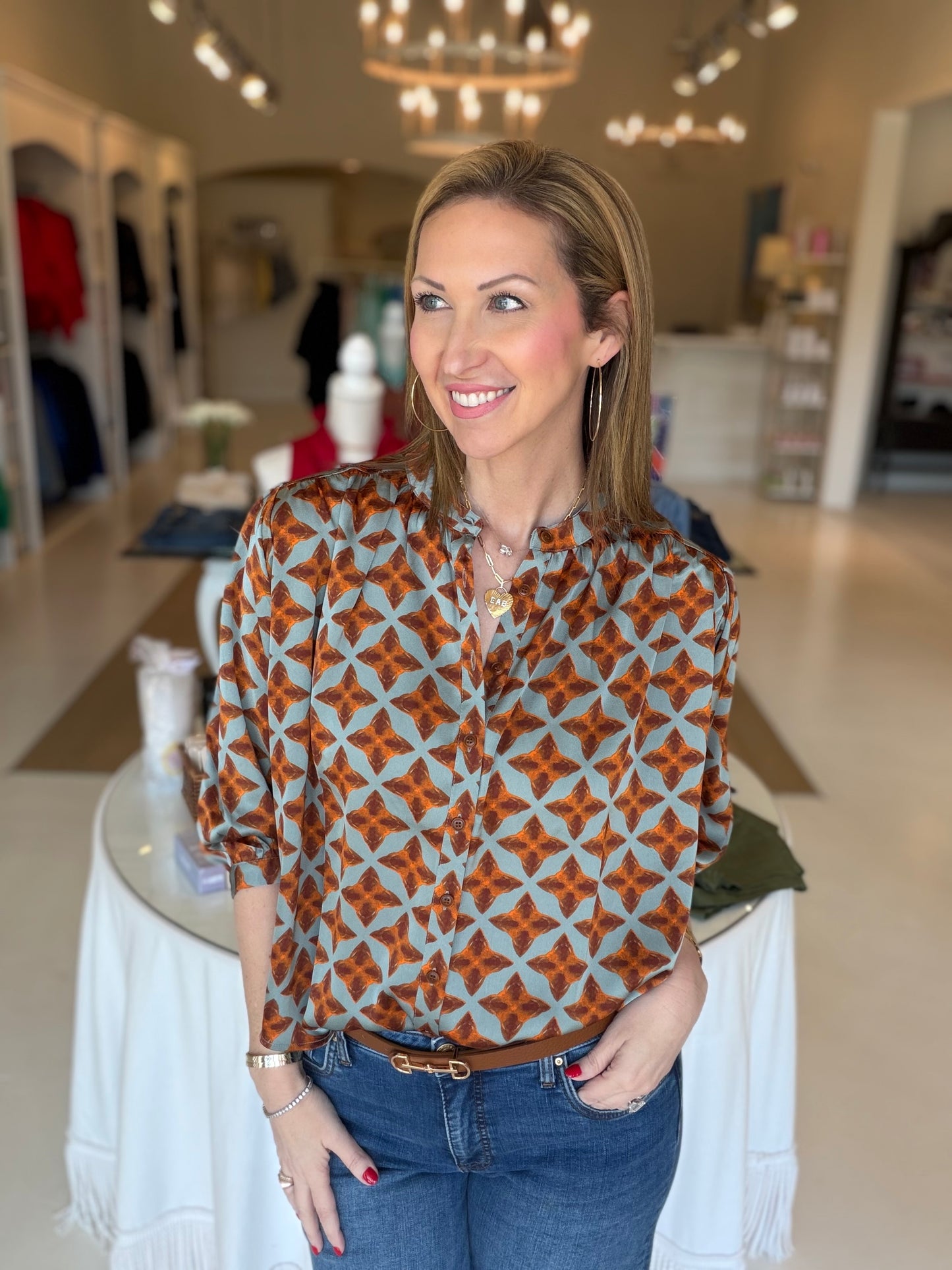 Joy Joy Batwing Blouse - Copper Tile
