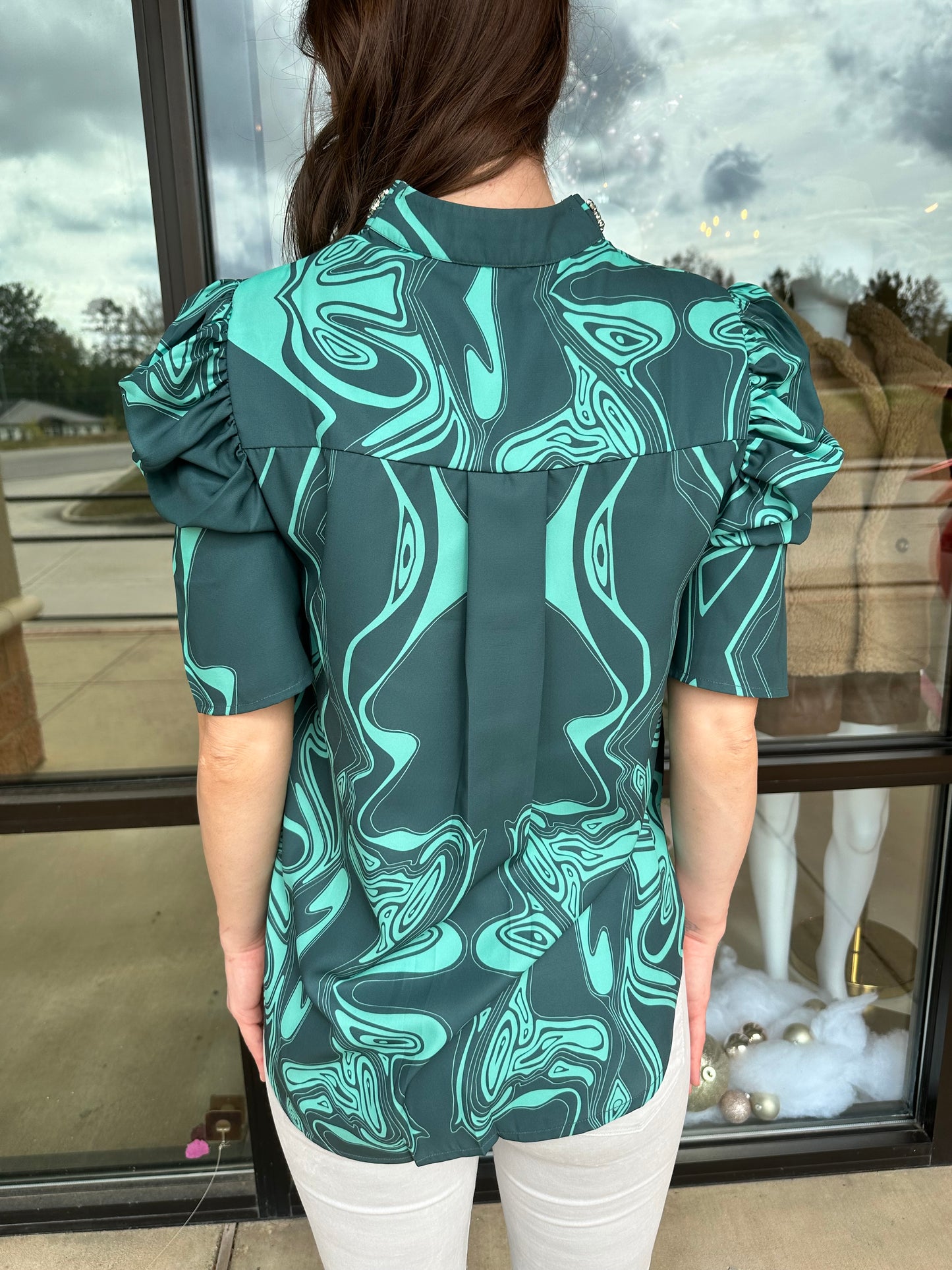 Sheridan French Natalie Blouse Emerald Marble