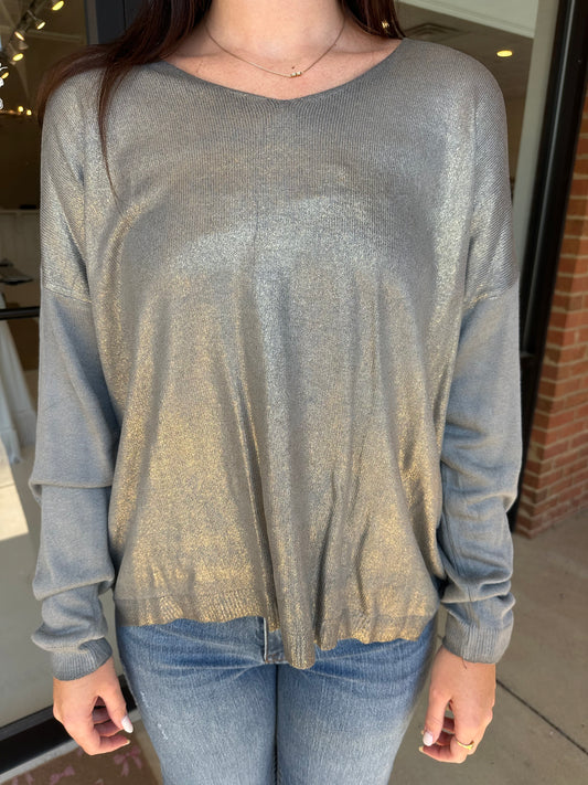 Silver Metallic Knit Sweater