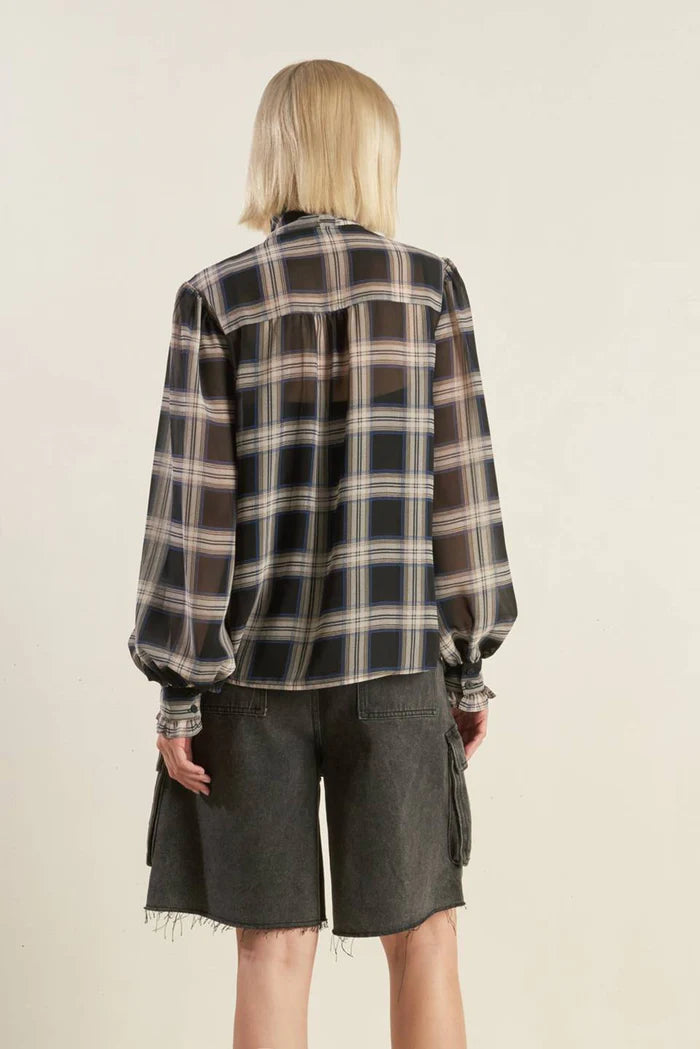 EAB Favorites Black Plaid Bow Neck Top