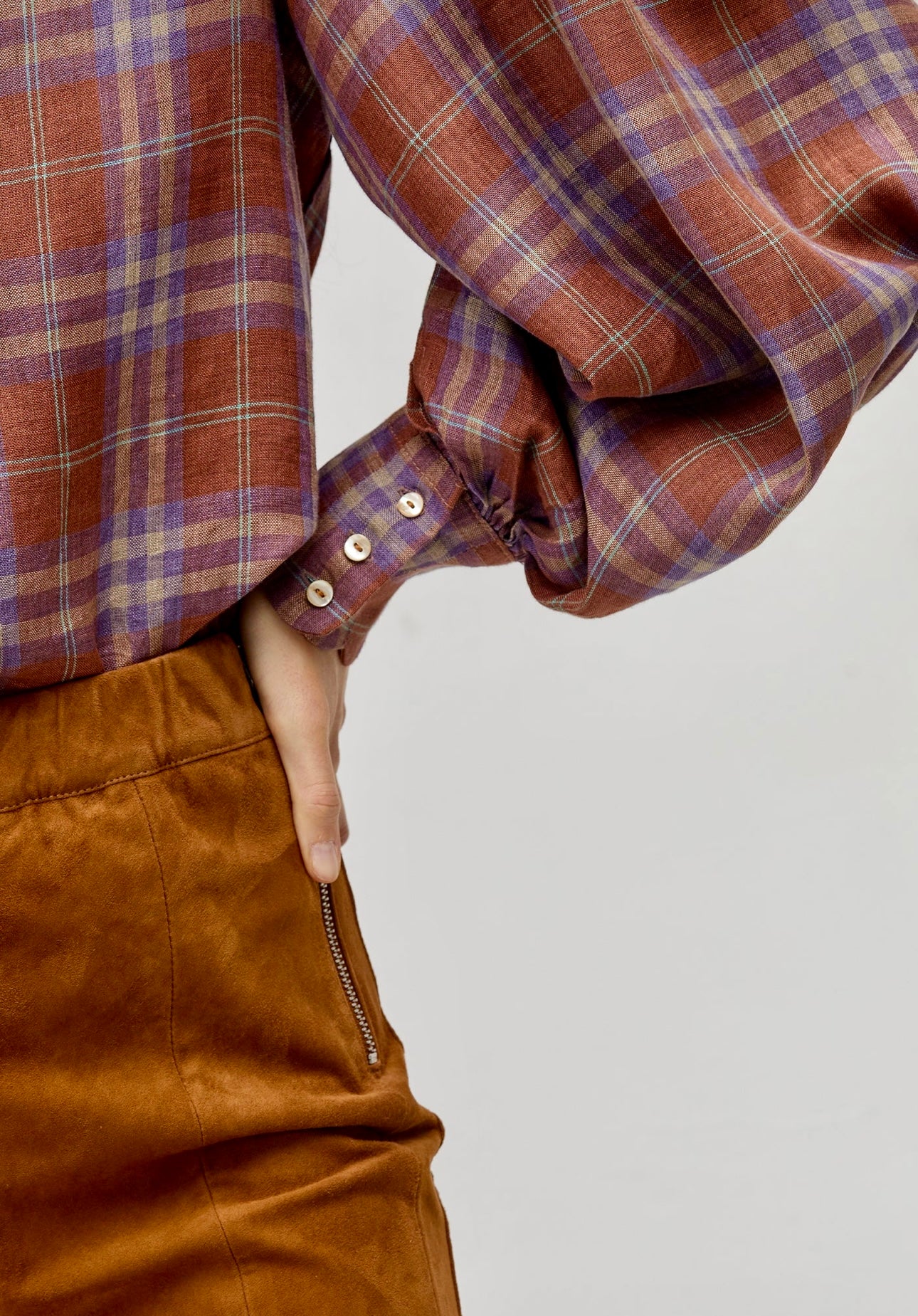 Camille Linen Shirt Hazelnut Checks