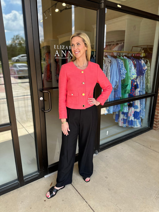 Esqualo Collarless Jacket- Strawberry