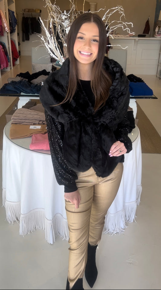 EAB Favorites Black Faux Fur Shawl