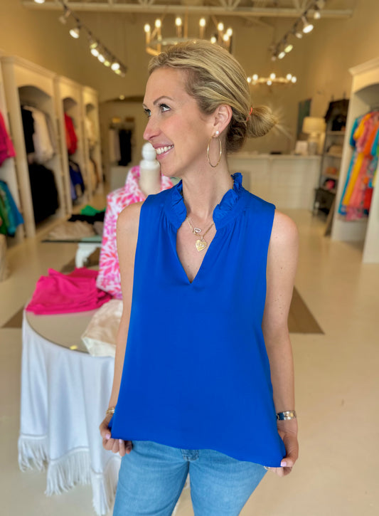 Jade Ruffles Neck Shell Royal