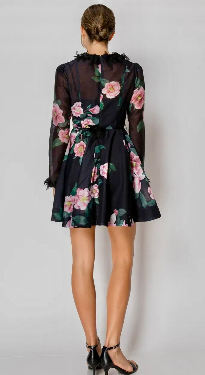 Long sleeve floral mini dress