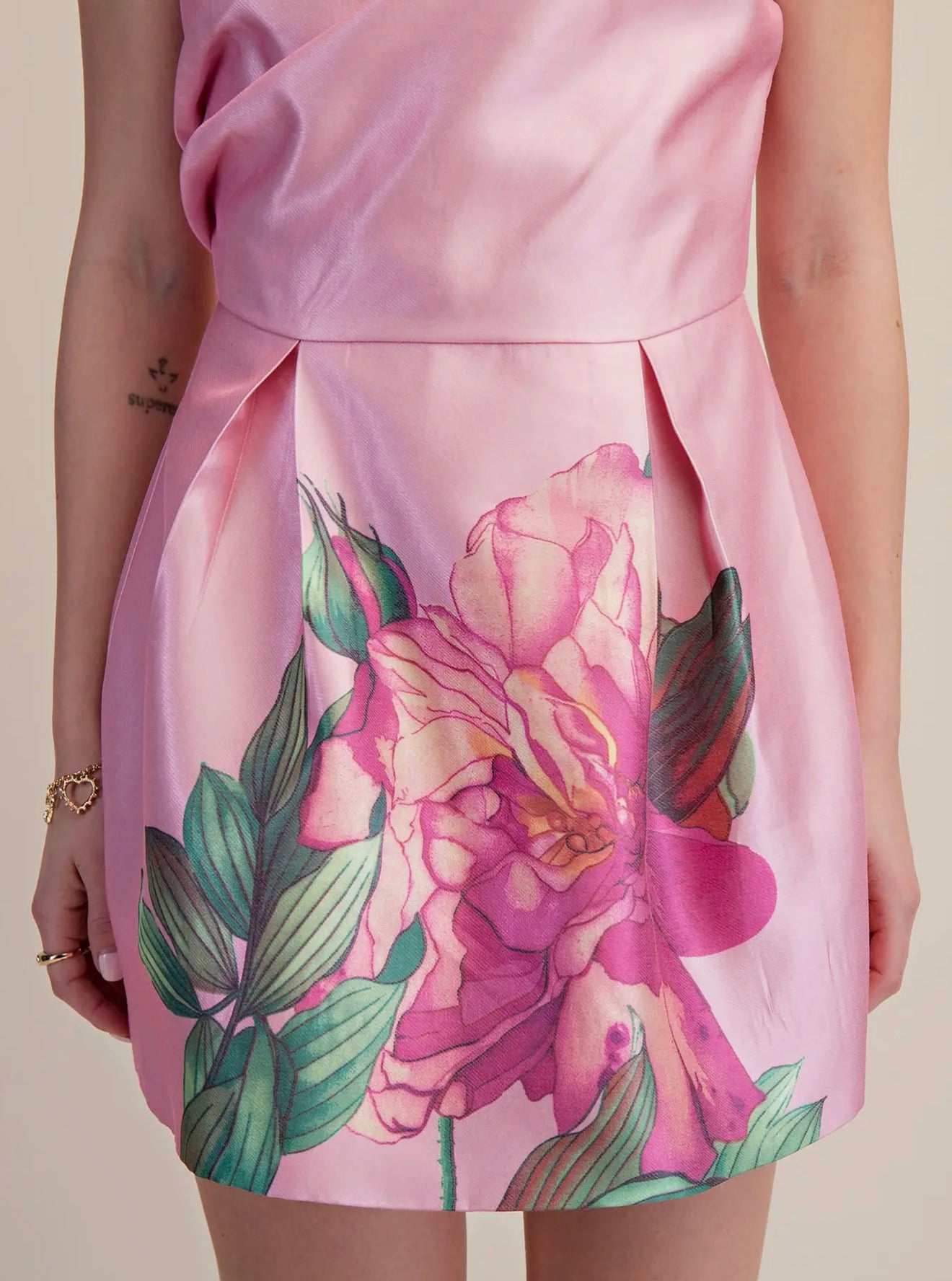 Pink High Neck Mini Dress - Bold Flower Print