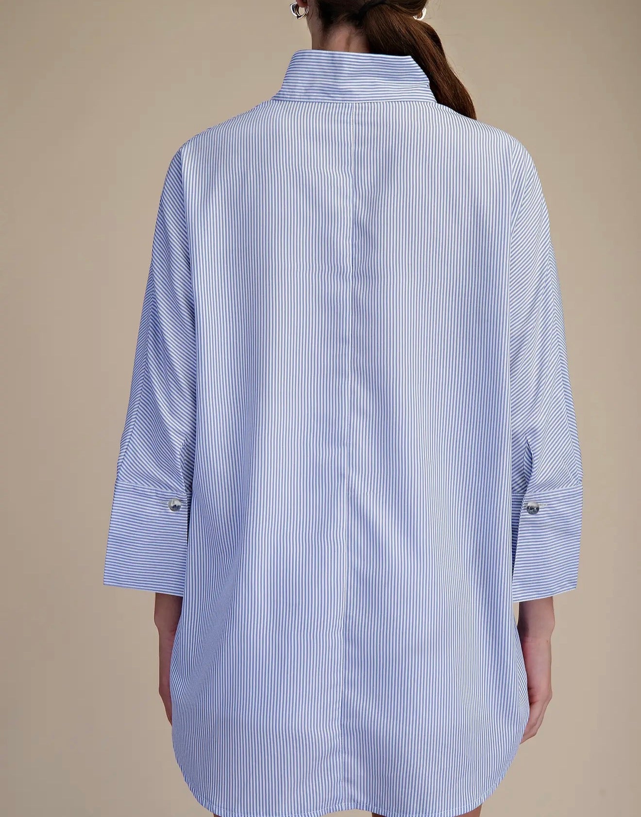 Stand neck blue & white striped shirt