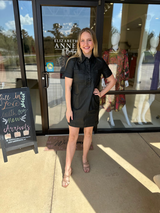 KUT Tatiana Dress - Black Faux Leather