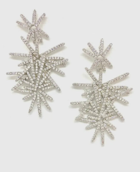 Silver Pave Firework Drop Earrings