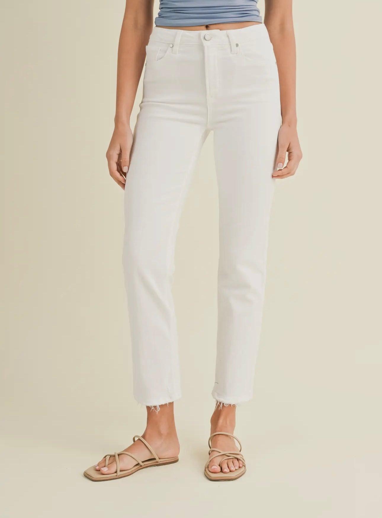 Just Black Denim Hem Detail Straight White Pants