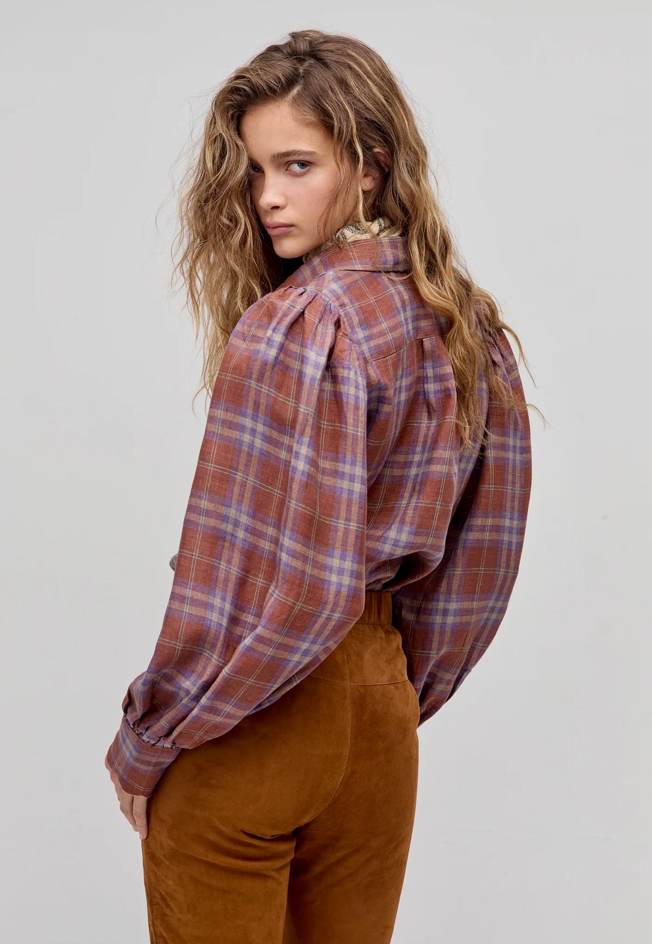 Camille Linen Shirt Hazelnut Checks