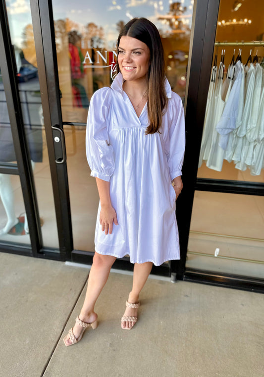 Emily McCarthy Stella Dress White Cotton Poplin