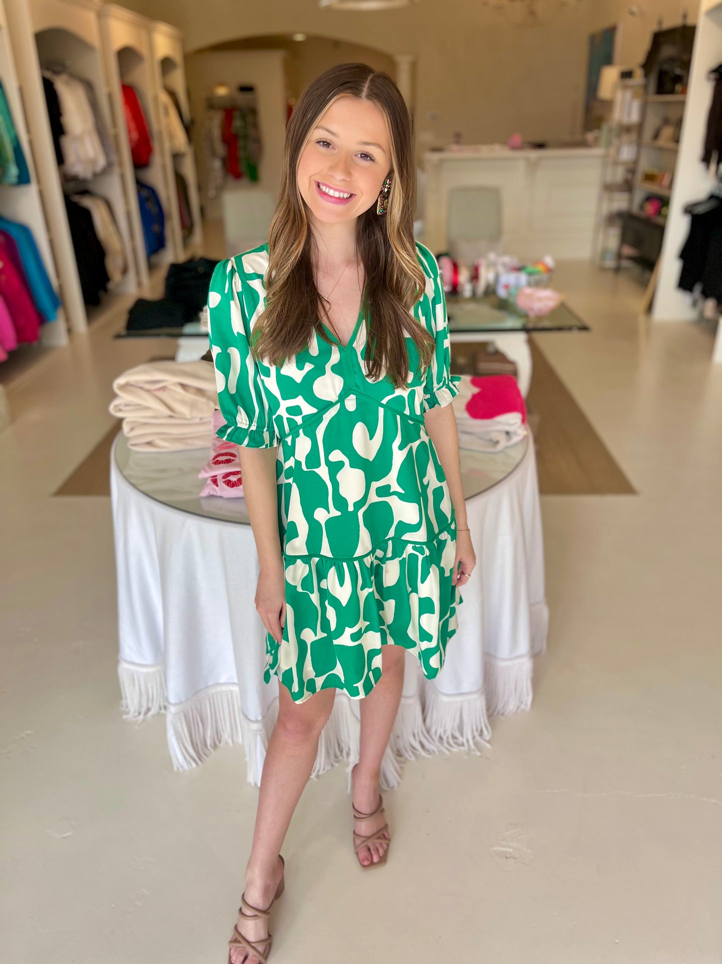 Jade Puzzle Green Trim Flounce Dress