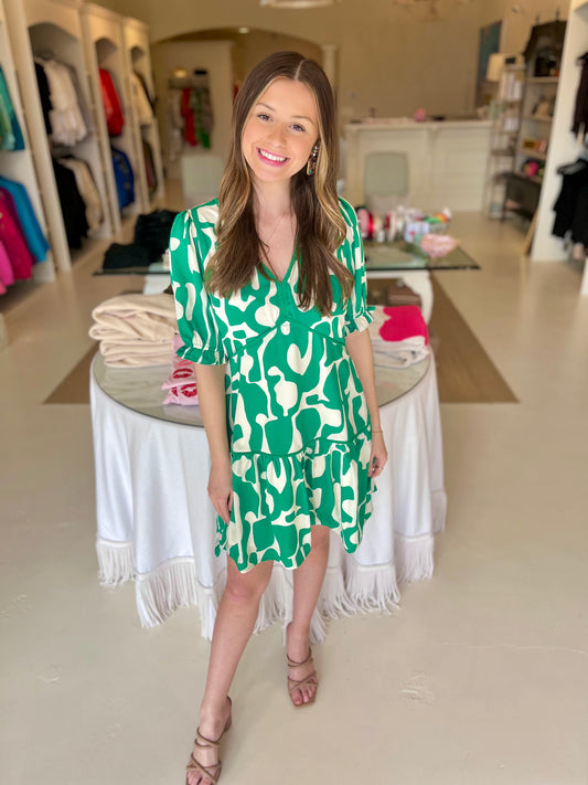 Jade Puzzle Green Trim Flounce Dress