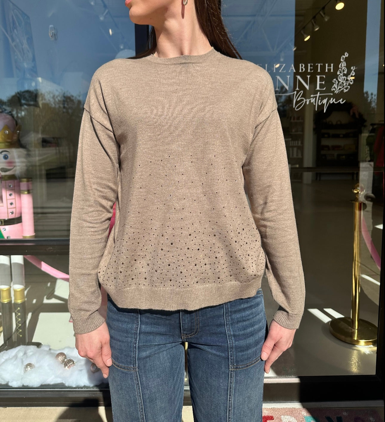 Renuar Heather Brown Embellished Sweater