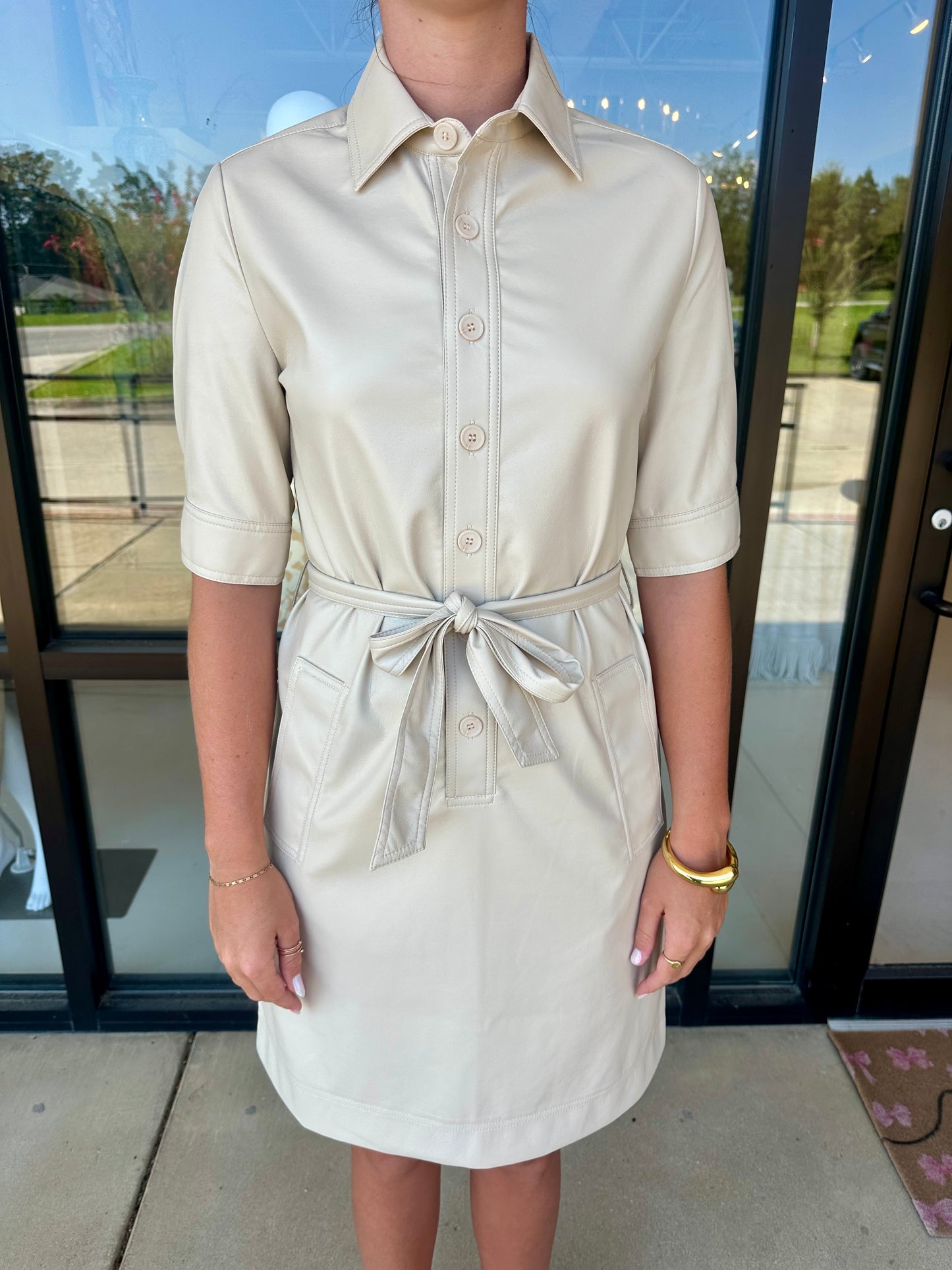 Esqualo Vegan Leather Dress - Beige