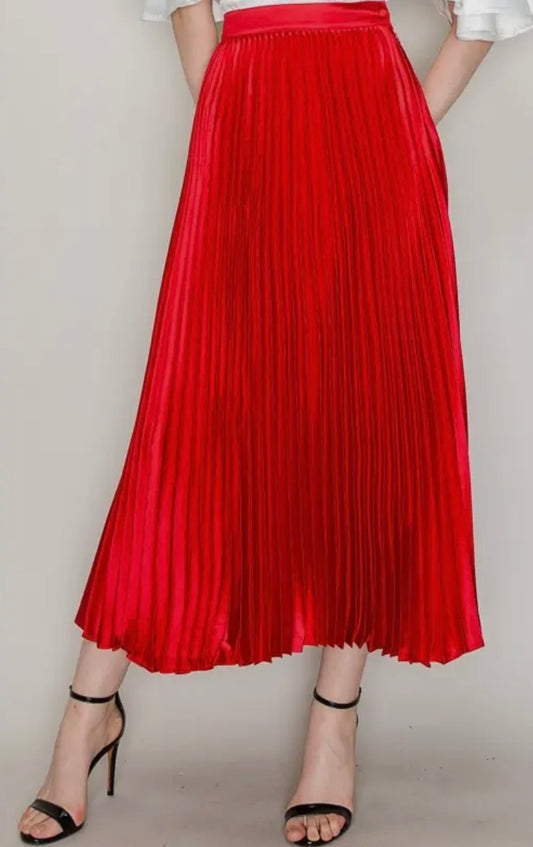 High Waisted Pleated Long Skirt