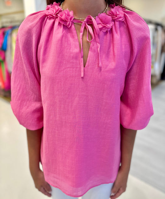 Jade Dimensional Flowers Top - Pink