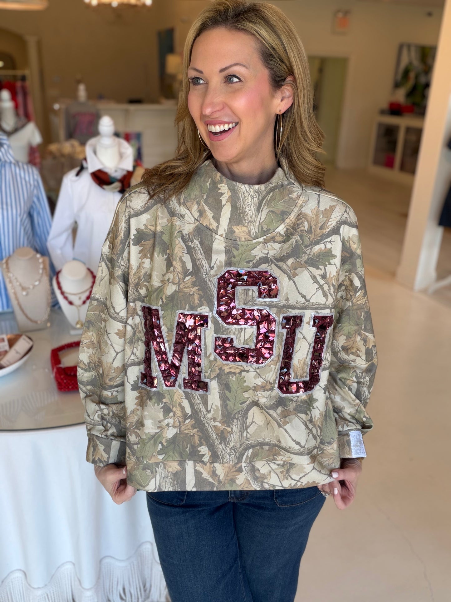 Queen of Sparkles Mississippi State Camo Sweatshirt