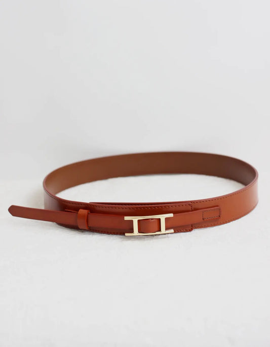 Sleek leather belt with gold buckle