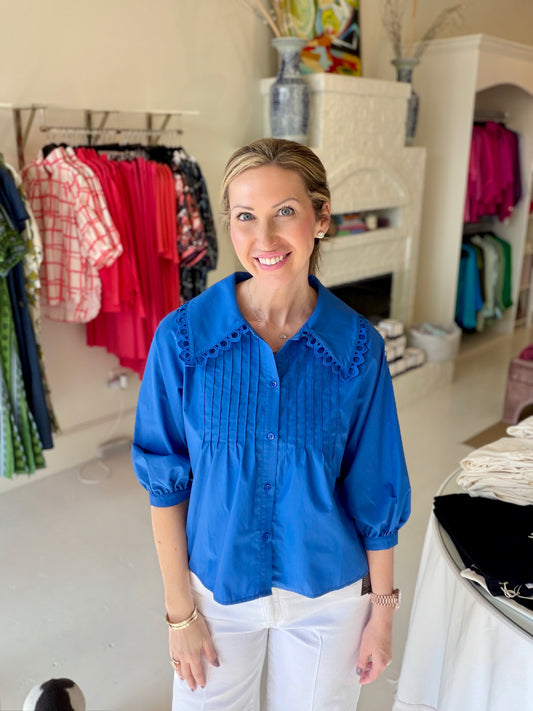 Jade Pin Tuck Collar Blouse - Royal