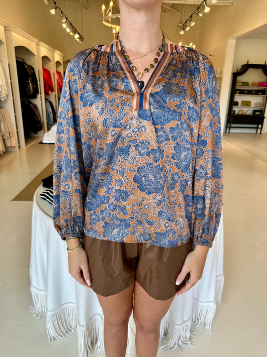 Current Air Long Sleeve Fall Print Blouse
