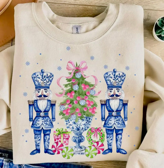 Christmas Sweatshirt Nutcracker - Blue and White Chinoiserie