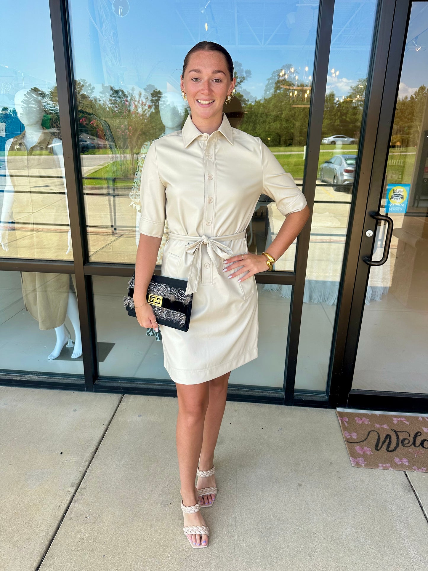 Esqualo Vegan Leather Dress - Beige