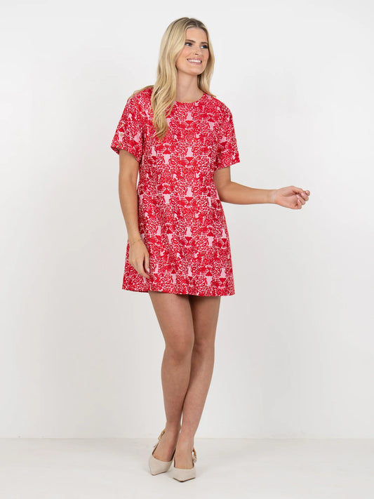 Emily McCarthy Royale Shift Dress - Red & Pink Cheetah