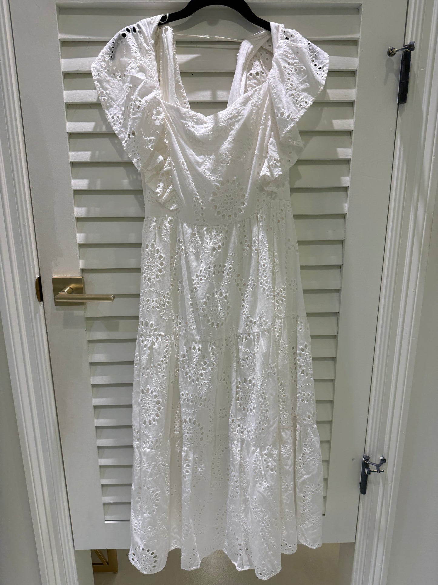 Flying Tomato Woven Eyelet Midi Dress-White