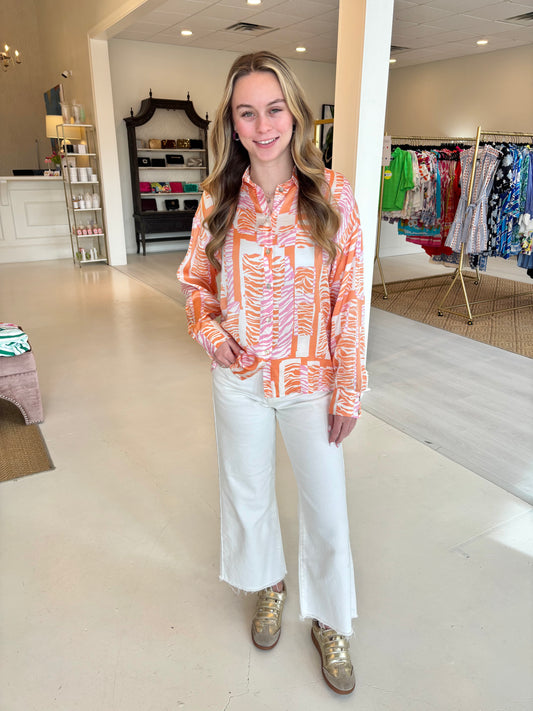 Esqualo Printed Blouse - Pink/Orange